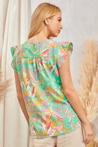 Savanna Jane Mixed Print and Embroidery Top in Emerald Shirts & Tops Andree by Unit   