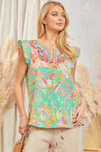 Load image into Gallery viewer, Savanna Jane Mixed Print and Embroidery Top in Emerald Shirts &amp; Tops Andree by Unit   
