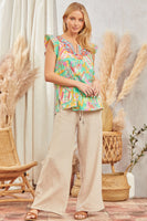 Savanna Jane Mixed Print and Embroidery Top in Emerald Shirts & Tops Andree by Unit   