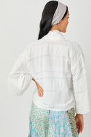 Mystree Open Front Tie Closure Textured Top in Off White