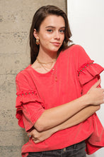 Load image into Gallery viewer, Blue B Loose Dolman Top with Stud Details in Red
