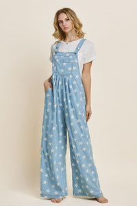 Oddi Star Printed Jumpsuit in Light Denim