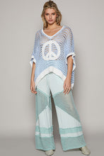 Load image into Gallery viewer, POL Open Crochet Peace Sign Top in Sky Blue/Ivory Shirts &amp; Tops POL Clothing   
