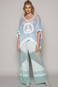 POL Open Crochet Peace Sign Top in Sky Blue/Ivory Shirts & Tops POL Clothing   