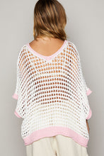 Load image into Gallery viewer, POL Open Crochet Peace Sign Top in White/Pink ON ORDER Shirts &amp; Tops POL Clothing   
