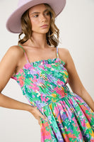 Peach Love Brushed Print Maxi Dress in Green Multi