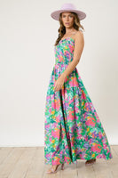 Peach Love Brushed Print Maxi Dress in Green Multi
