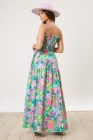 Peach Love Brushed Print Maxi Dress in Green Multi