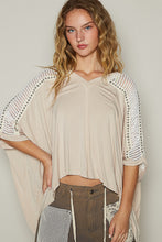 Load image into Gallery viewer, POL OVERSIZED SEMI-CROPPED Jersey Knit and Crochet Studded Top in Oatmeal
