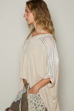 Load image into Gallery viewer, POL OVERSIZED SEMI-CROPPED Jersey Knit and Crochet Studded Top in Oatmeal
