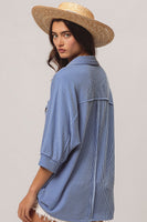 BiBi Waved Ribbed Top in Denim Shirts & Tops BiBi   