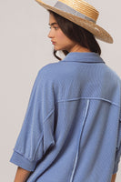 BiBi Waved Ribbed Top in Denim Shirts & Tops BiBi   