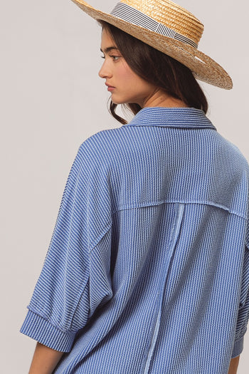 BiBi Waved Ribbed Top in Denim Shirts & Tops BiBi   