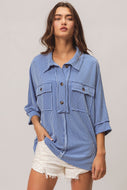 BiBi Waved Ribbed Top in Denim Shirts & Tops BiBi   