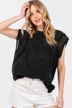Load image into Gallery viewer, Sewn+Seen Mineral Washed Lace Trim Top in Black
