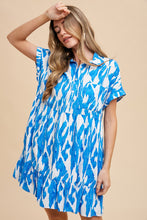Load image into Gallery viewer, AnnieWear Abstract Print Babydoll Dress in Blue Combo
