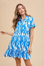Load image into Gallery viewer, AnnieWear Abstract Print Babydoll Dress in Blue Combo
