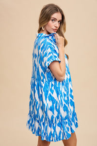 AnnieWear Abstract Print Babydoll Dress in Blue Combo