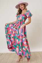 Load image into Gallery viewer, Peach Love Geo Print Poplin Maxi Dress in Pink/Green Multi Dresses Peach Love California   
