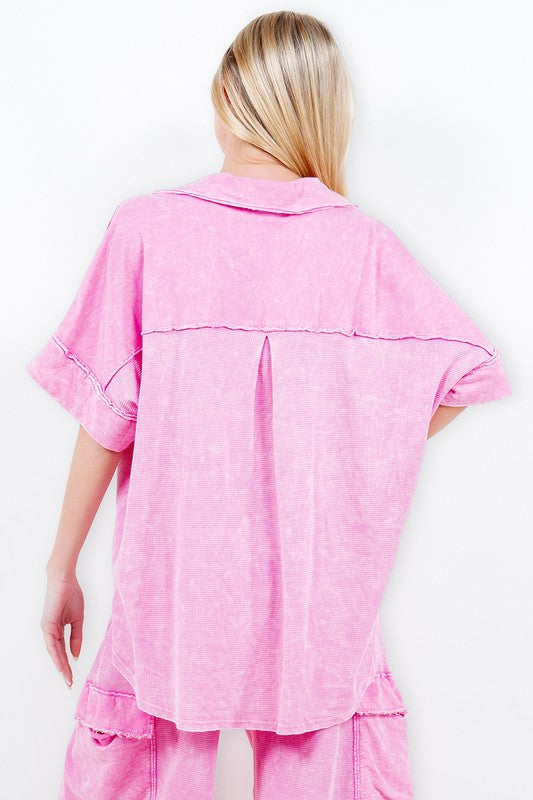 J.Her Mineral Washed Collared Shirt in Bubble Gum – June Adel