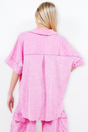 J.Her Mineral Washed Collared Shirt in Bubble Gum Shirts & Tops J.Her   