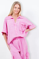 J.Her Mineral Washed Collared Shirt in Bubble Gum Shirts & Tops J.Her   