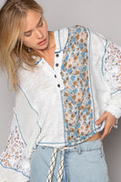 POL Oversized Mixed Print Hooded Top in Ivory Shirts & Tops POL Clothing   