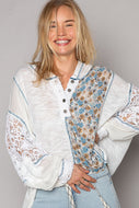 POL Oversized Mixed Print Hooded Top in Ivory Shirts & Tops POL Clothing   