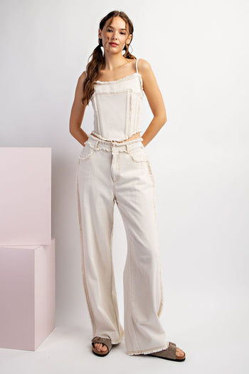 ee:some Stone Washed Distressed Straight Leg Pants in Oatmeal