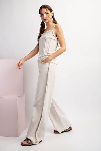 ee:some Stone Washed Distressed Straight Leg Pants in Oatmeal