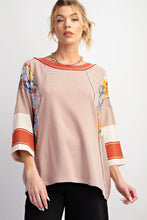 Load image into Gallery viewer, Easel Pin Stripe Top with Mixed Print Design in Cinnamon Shirts &amp; Tops Easel   
