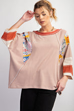 Load image into Gallery viewer, Easel Pin Stripe Top with Mixed Print Design in Cinnamon Shirts &amp; Tops Easel   
