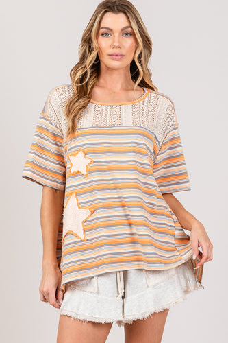 Sage+Fig Striped Top with Star Patch and Crochet Details in Multi Shirts & Tops Sage+Fig   