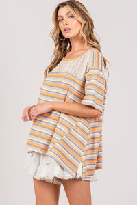 Sage+Fig Striped Top with Star Patch and Crochet Details in Multi Shirts & Tops Sage+Fig   