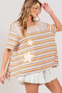 Sage+Fig Striped Top with Star Patch and Crochet Details in Multi Shirts & Tops Sage+Fig   