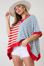 Load image into Gallery viewer, Peach Love Mixed Color Striped Oversized Top in Red/Blue Shirts &amp; Tops Peach Love California   
