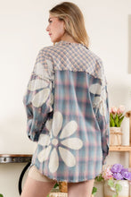 Load image into Gallery viewer, BlueVelvet Multi Patterned Plaid Button Down Top with Bleached Flowers
