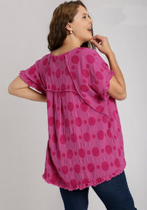 Umgee Solid Color Textured Dot Top in Raspberry ON ORDER Shirts & Tops Umgee   