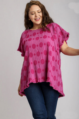 Umgee Solid Color Textured Dot Top in Raspberry ON ORDER Shirts & Tops Umgee   