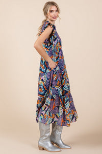 Jodifl Mixed Print Chiffon Midi Dress in Navy Mix