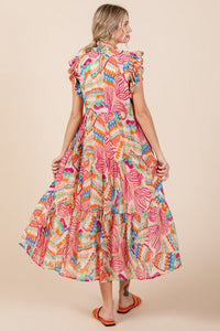 Jodifl Mixed Print Chiffon Midi Dress in Hot Pink Mix