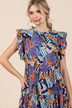 Load image into Gallery viewer, Jodifl Mixed Print Chiffon Midi Dress in Navy Mix
