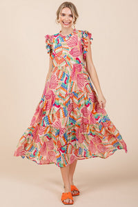 Jodifl Mixed Print Chiffon Midi Dress in Hot Pink Mix