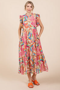 Jodifl Mixed Print Chiffon Midi Dress in Hot Pink Mix