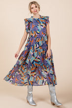 Load image into Gallery viewer, Jodifl Mixed Print Chiffon Midi Dress in Navy Mix
