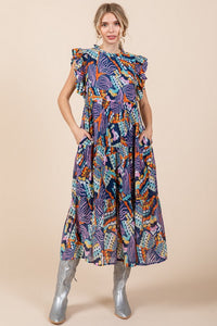 Jodifl Mixed Print Chiffon Midi Dress in Navy Mix