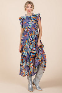 Jodifl Mixed Print Chiffon Midi Dress in Navy Mix