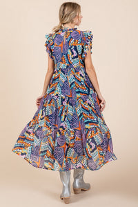 Jodifl Mixed Print Chiffon Midi Dress in Navy Mix