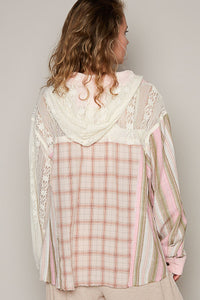 POL Mixed Material Hooded Top in Light Pink Multi Shirts & Tops POL   