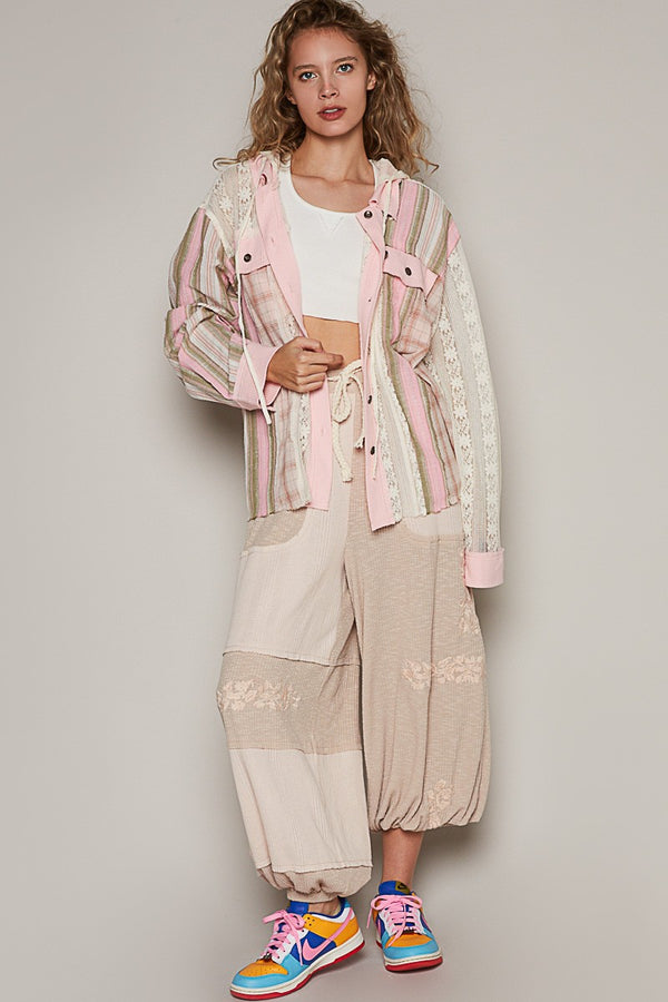 POL Mixed Material Hooded Top in Light Pink Multi Shirts & Tops POL   